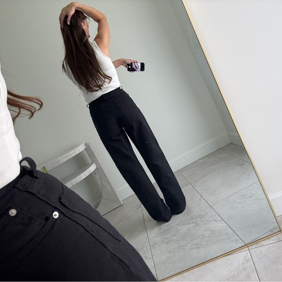We Wore What High Rise Wide Leg Black Denim Jeans Split Leg - Picture 3 of 13
